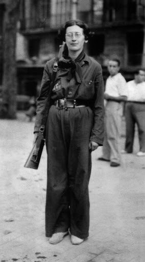 Simone Weil en 1936 durant la guerre civile espagnole, engagée alors dans la colonne du général Durruti